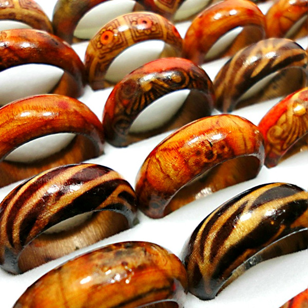 Fashion Wooden Rings For Women Men Wholesale Cheap Wood Jewelry Bulk Lots Mixed US Size 6-10# LR001 Free Shipping