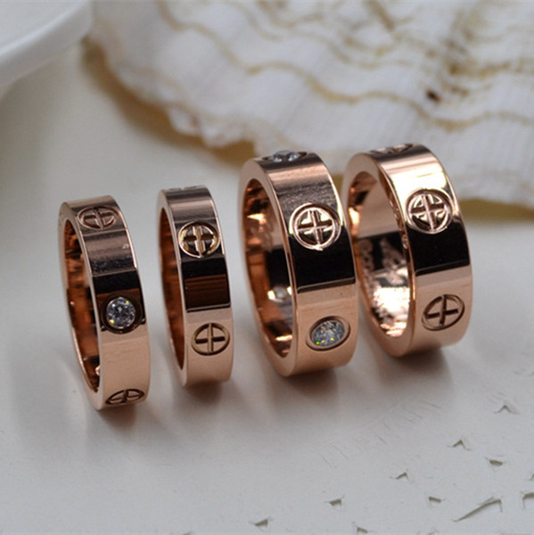 European and American fashion LOVE zircon ring couple models screw titanium steel ring couple rose gold women's ring