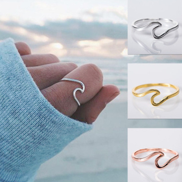 Fashion Ocean Wave Ring Simple Dainty 925 Sterling Silver Thin Wave Ring Summelrr Beach Sea Surfer Personality Jewey