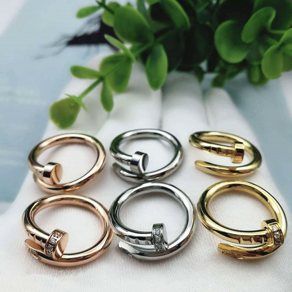 Nail Ring Clou Band Wedding Lover Gift Jewerly Titanium Steel Silver CZ Stone Men Women with Box