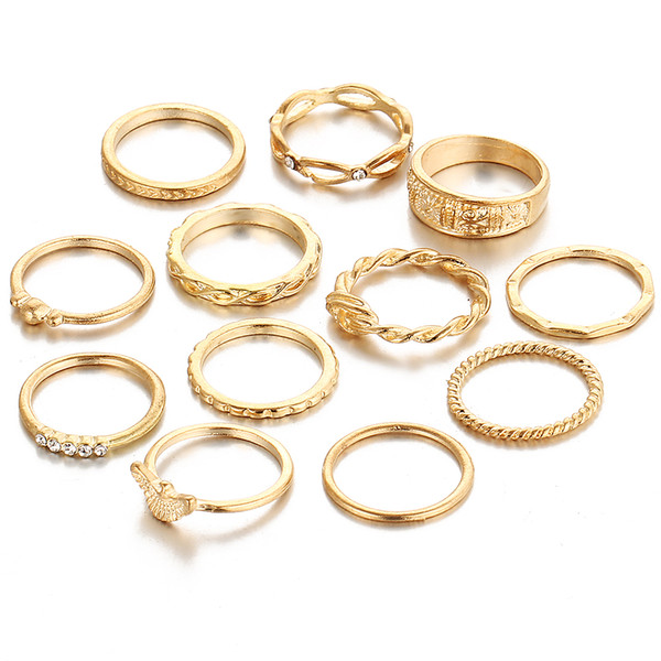 12 pc/lot Charm Gold Color Midi Finger Ring Set for Women Vintage Boho Knuckle Party Rings Punk Jewelry Gift for Girl YMCJR010