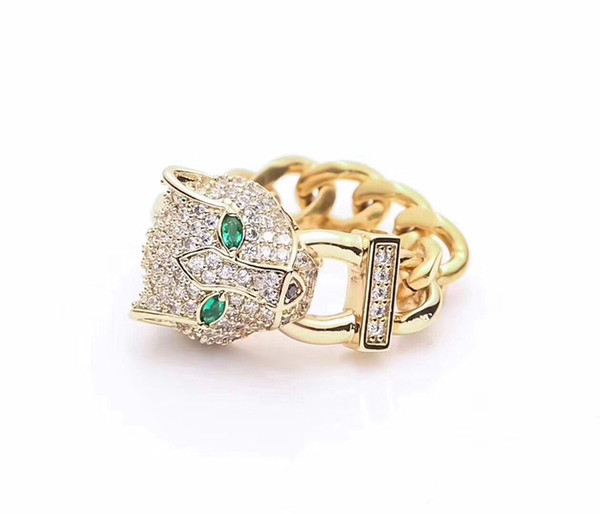 Foreign trade leopard ring jewelry wholesale leopard full diamond chain ring 18K gold ring.