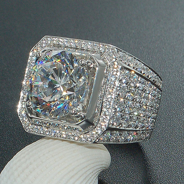 New Hiphip Full Diamond Rings For Mens Top Quality Fashaion Hip Hop Accessories Crytal Gems 925 Silver Ring Wholesale