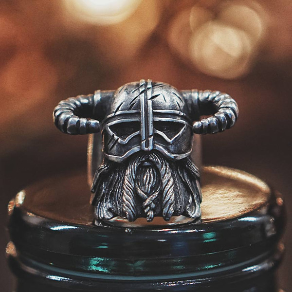 Vikings Nordic Style Horns Helmet Warrior Ring Mens Vintage Heavy Stainless Steel Rings Unique Biker Jewelry