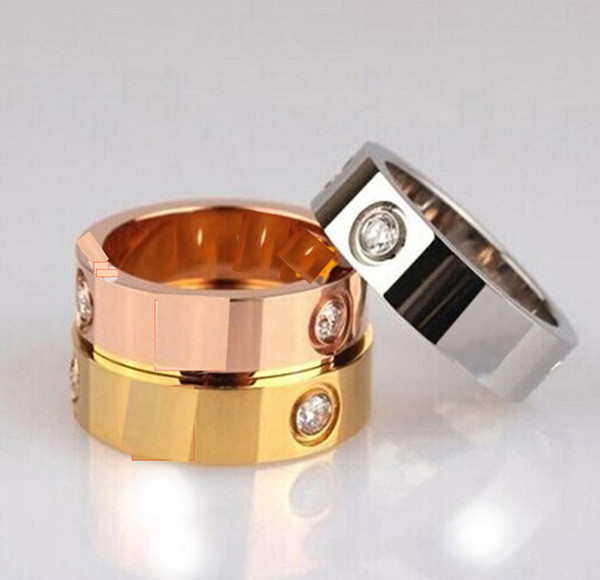 Hot sale Titanium Stainless Steel Love Rings for Women Men jewelry Couples Cubic Zirconia Wedding Rings Logo