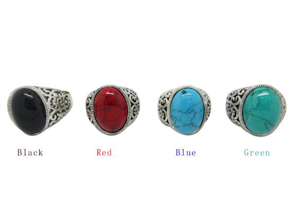 12Pcs Women's Turquoise Stone Rings Gemstone Antique Silver Rings With Four Color Men Vintage Resin Simulated Turquoise Stone