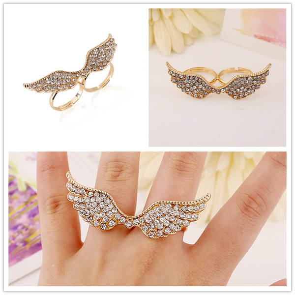 Fashion double wings opening rings Adjustable Double Finger Rings 2 colors Sterling rings Wholesale free shipping