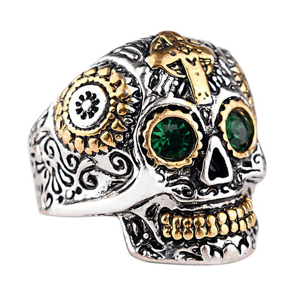 Skeleton Punk Ring Mens Stainless Steel Biker Rings Vintage Gothic Skull Harley Motorcycles Cross Male Ring Jewelry