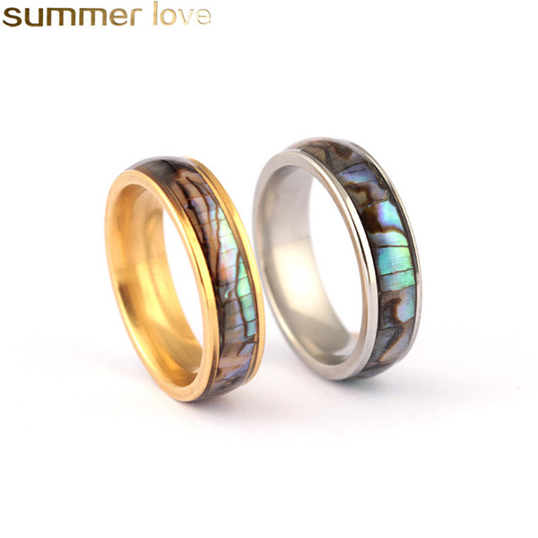 Shellhard Abalone Shell Lovers Couple's Ring Stainless Steel Finger Rings Wedding Bands for Men Women Comfort Fit Size 6-12 Jewelry Gifts