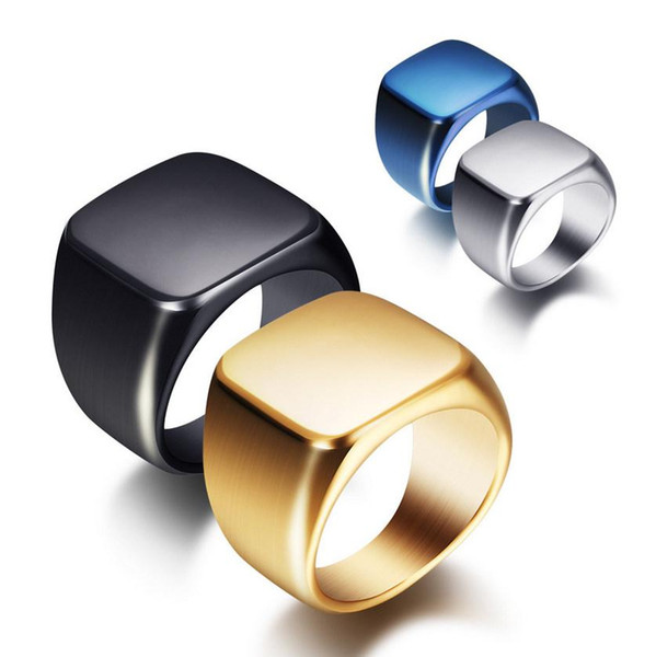 Titanium Steel Rings Jewelry Fashion Brand New 2019 High Quality Gold Plated Band Rings Glaze Square Stainless Steel Men Finger Rings LR045