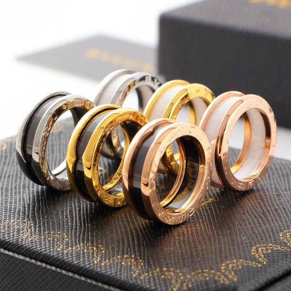 Titanium steel nails rings with ceramics Gold Rose Silver Color Rings for Women and Men brand jewelry with original box set