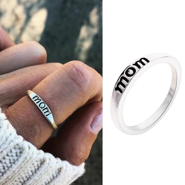 New Arrival Fashion Alloy Accent Mom Silver Ring For Mother's Day Gift Family Love Size 6-10