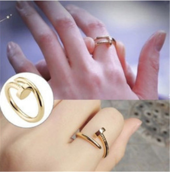 Stainless Steel Gold Nail rings with diamonds Top Quality silver rose gold lovers Band Rings for Women and Men Couple rings fine jewelry