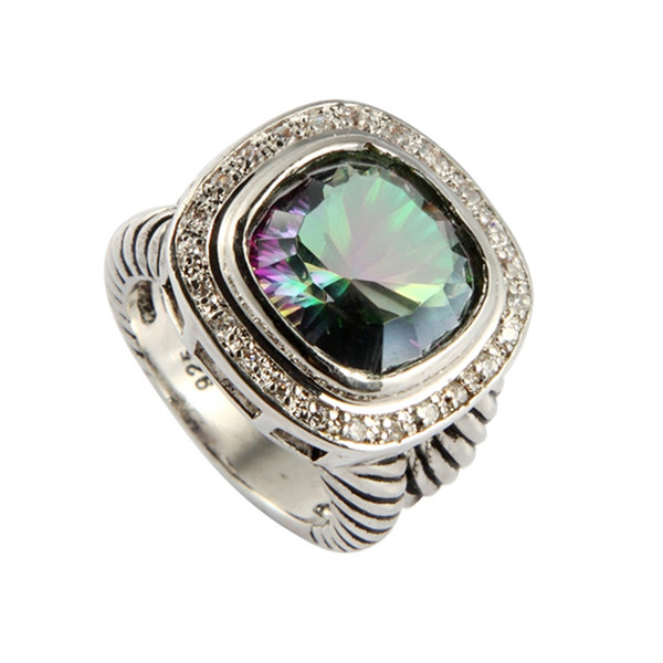 Noble Women Rainbow Mystic Cubic Zirconia Silver Plated Promotion Recommend Rings R3598 Romantic Style Women Jewelry Gift Noble Generous