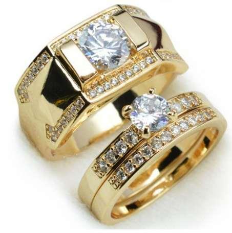 Romad Stainless Steel Wedding Ring For Couples Gold Color Crystal Cz Lovers Rings Set Men Women Engagement Wedding Rings R5