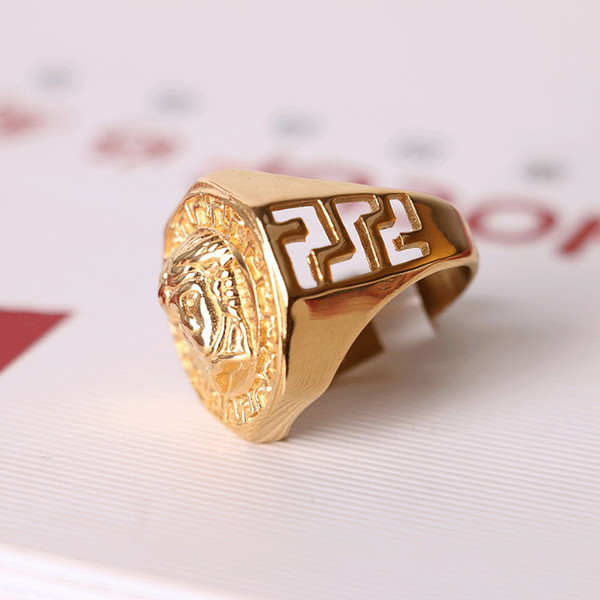 2019 New Gold Medusa Men Hollow Out Brand Fashion Ring Hip Hop Rock Gifts for Friends