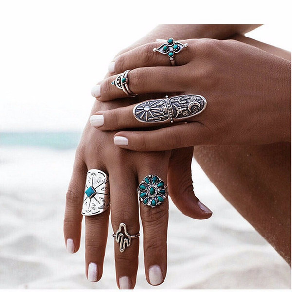 9PCS/Set Bohemian Retro Turkish Midi Ring Set Punk Flower Arrow Knuckle Rings For Women Joint Ring Jewelry Lot 10 Sets