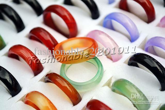 wholesale jewelry lots 100pcs Multicolor Natural Agate Stone Smooth women's Rings r0197