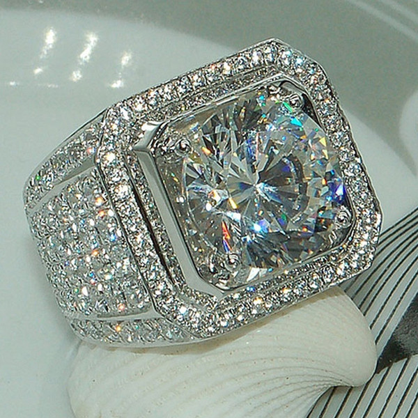 Fashion Full Off Crystal Kinel Silver Ring Men Jewelry Big Mens Signet Rings Luxury Zircon Wedding Band R225