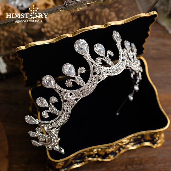 Himstory Luxury New Pageant Headband Tiaras Cubic Zircon Crown Women Hair Accessories for Wedding Gifts