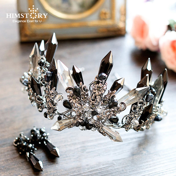 Handmade Baroque Black Crystal Crown Wedding Tiaras Crown Queen Vintage Big Size Bridal Hair Accessories Bride Crowns Heacessories Ornaments