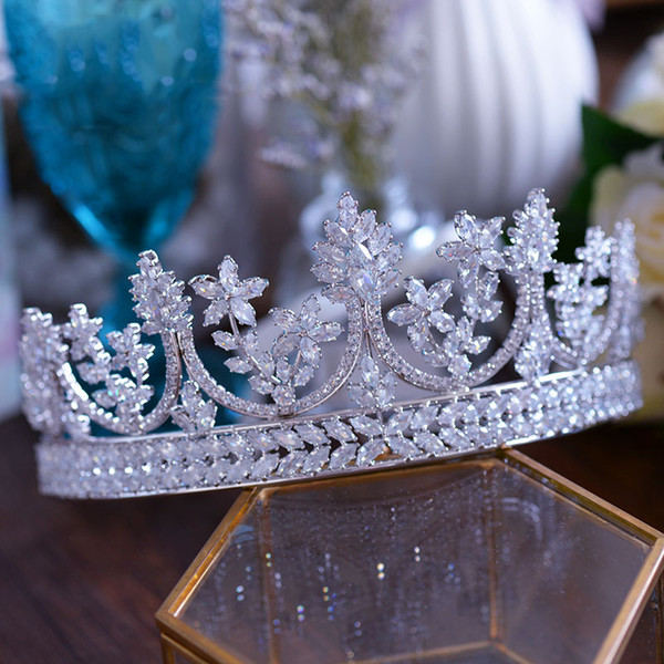 High-end Royal Queen Big Size Cubic Zircon Tiaras Crowns Luxurious Brides Princess Hairbands Full CZ Wedding Hair Accessories