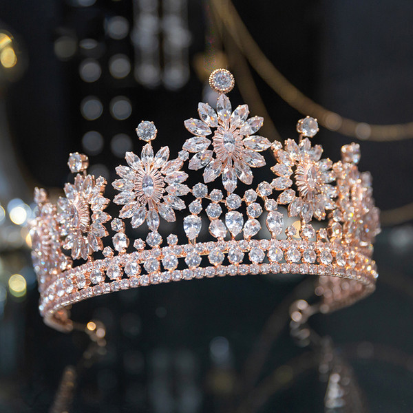 Himstory Luxury A+Zircon Crown Tiara Gold Bigger Crown Rhinestones Royal Queen Princess Pageant Party Crown Bridesmaids
