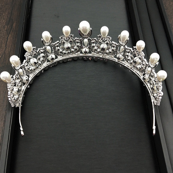 Big Round Pearl Zircon Hair Crown Tiara Princess Cubic Zirconia Crowns Diadem Wedding Hair Accessories Bridal Jewelry Gift