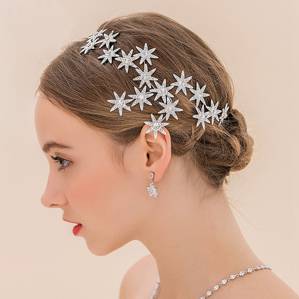 Himstory Romantic Crystal Sunflower Wedding Hair Accessories Elegance Free Bending Star Bride Headdress Headpiece 2 colors