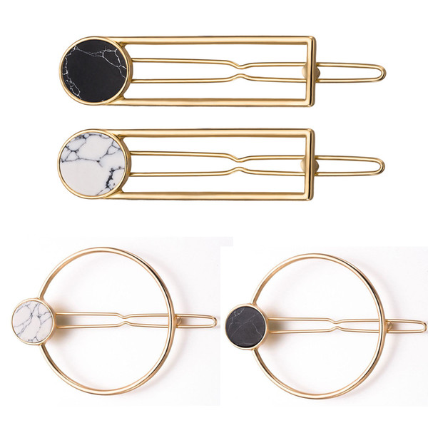Fashion Women Girls Metal Circle Square Hair Clips Natural Stone Hairpins Barrettes Wedding Hair Clip Accessories Dropshipping