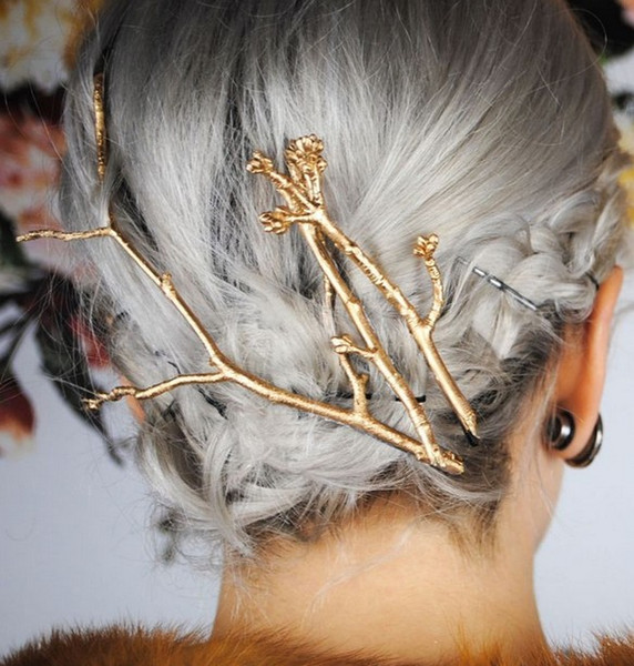 2016 Gold Silver Tree Clip Fashion Novel Designer Vintage Metal Branches Hairpins for Women Wedding Hair Jewelry Accessories 4 Desings XR
