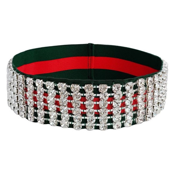 DHL Free Shipment Luxury Full Rhinestones Headband With Elastic Good Quality Green And Red Stripe Fashion Ladies Headwrap 2 Colors Wholesale