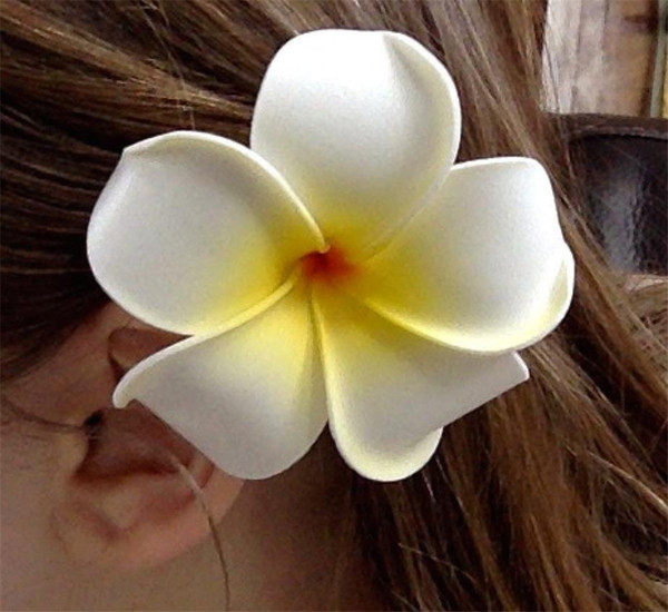 Hair Clip -50pc/lot Nuolux Women's Girls Hawaiian Plumeria Foam Flower Hairpin DIY headwear PE frangipani hairpin White Yellow
