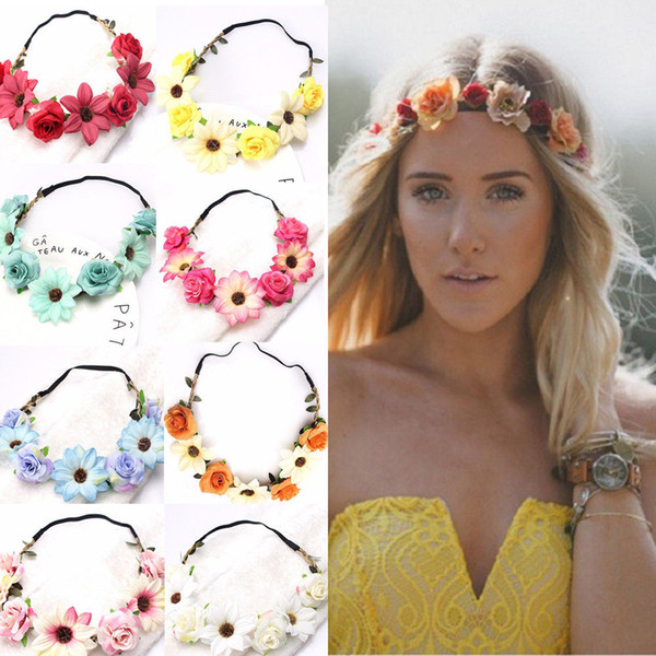 Fashion Rose Sun Flower Headband Headwear Festal Decoration Gifts Photo Prop Girl Elastic Hairbands Korean Floral Hair Accessories Headdress