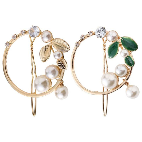 2pcs Hair Pins Decorative Crystal Pearl Vintage Round Temperament Hair Clips Accessories Barrettes