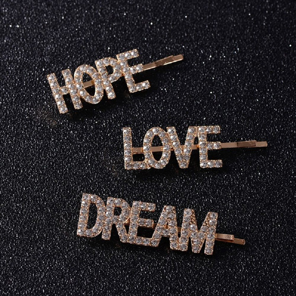 3 Pcs/set Pretty LOVE HOPE DREAM Crystal Hair Clips For Ladies Girl Wedding Rhinestone Headwear Pins Beauty Tools Accessories