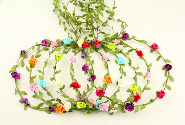 24pcs mixed colorBride Bohemian Flower Headband Festival Wedding Floral Garland Hair Band Headwear Hair Accessories for Women