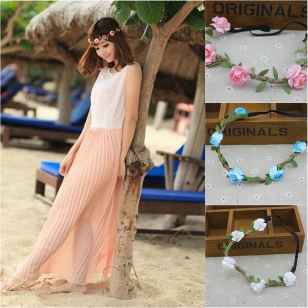 Bride Bohemian Flower Garland Headdress Headband Festival Wedding Floral Garland Hair Band Headwear Hair Accessories for Women YJ0257