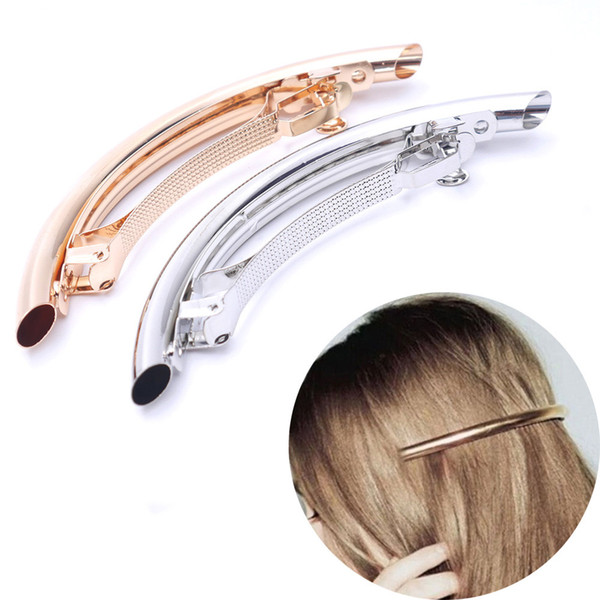 Long Women Hair Clips Metal Gold/Silver Plain ARC Tube Big Hairgrip Hairpin Hair Clip