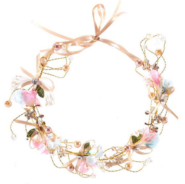 New hot hand-made bridal bowknot flower wreaths headband pearl bridesmaid headdress hair band children hair accessories