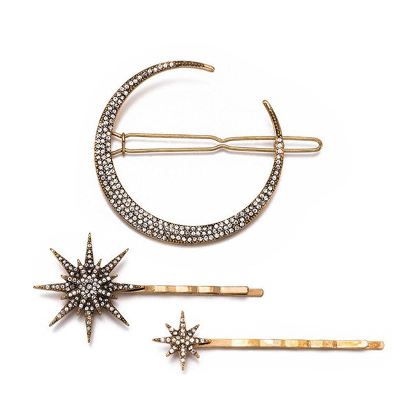 1PC Fashion Geometric Star Moon Rhinestone Hair Clip Hairpin Hair Accessories Women Clip Claw Tools For Dropshipping