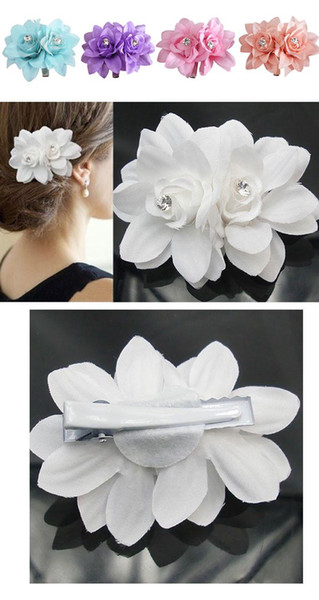 Fashion Womens flower Hair Clips Lady Girl Barrettes Hairpins Accessories Fabric Metal Wedding Birthday Party Gift