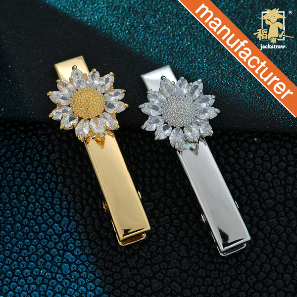 China popular temperament sunflower copper micro-inlaid zircon rhinestone broken hair duckbill clip hairpin side clip headwear