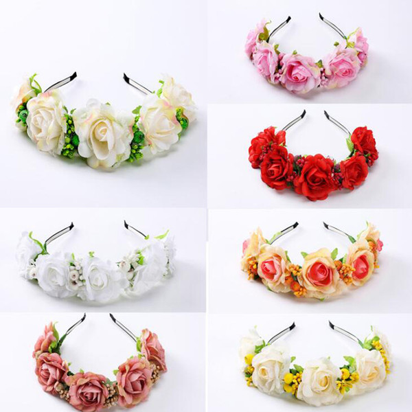 MOQ:5PCS Rose and Berry Flower Headbands Cloth Floral Hairband Hair Accessories For Women Bride Beach Weddign Hair Decoration