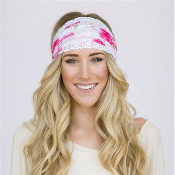 Boho Style Women Fashion Lace Headbands Beauitful Floral Printed Headwrap Sport Yogo Hair Bands Wide Elastic 15 Color Top Quality H106