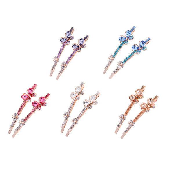 1 Pair Fashion Cute Crystal Hair Clip Rhinestone Butterfly Shape Hairpin Alloy Barrette Bobby Pin Salon Hair Styling Tool