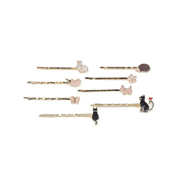 8pcs Hair Clips Cute Animal Exquisite Cartoon Alloy Durable Hairpins Barrette Hair Clamps Bobby Pins For Women Girls Lady