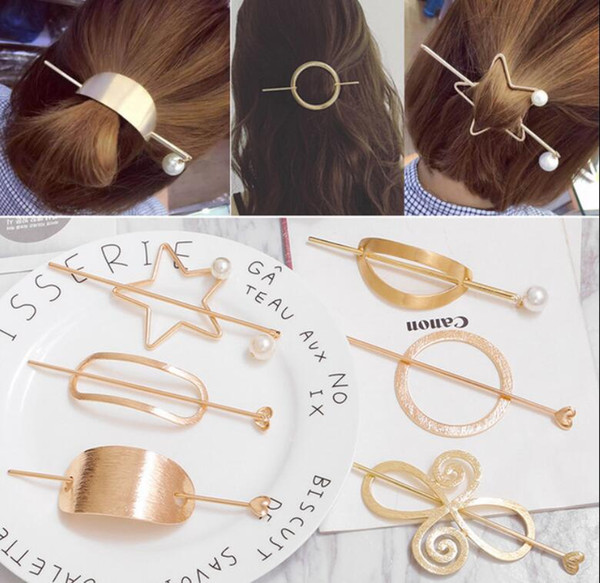 2019 New Women Fashion Charm Gold Geometric Heart Triangle Hairpin Hair Clip Stick Slide Accessories