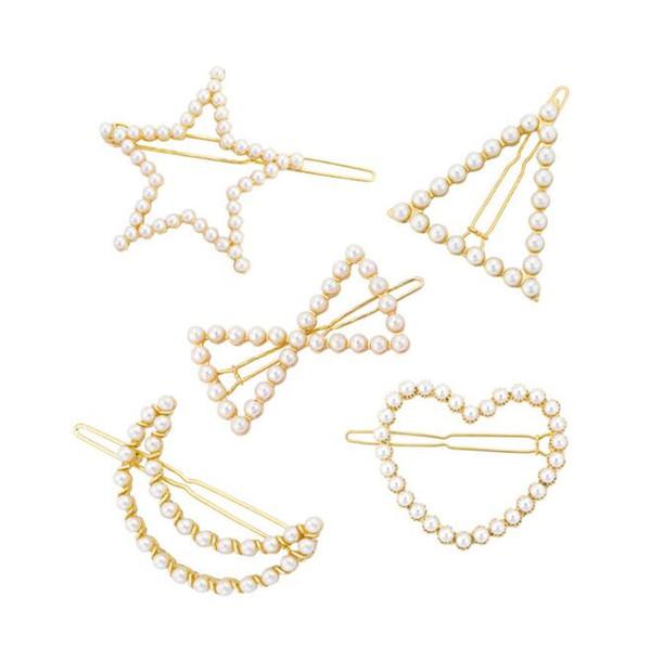 2019 Korean Trendy Geometric Pearl Hair Clip Barrette Pearl Bobby Pin Hair Fashion Jewelry 18 Designs Available