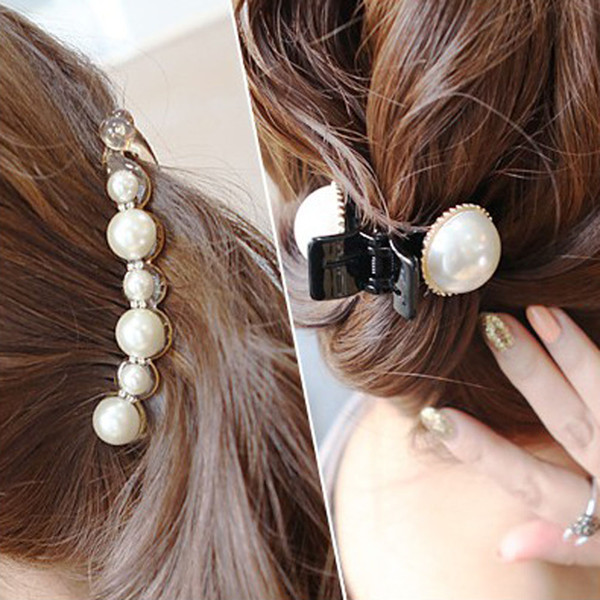 NEW Fashion Black Crystal Pearls Hair Pins Banana Hair Clips Headwear Styling Accessories for Women Lady Girls Claw